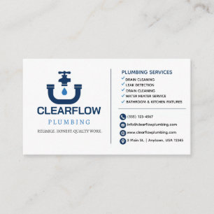Minimal Plumbing Business Card Clean White Moder