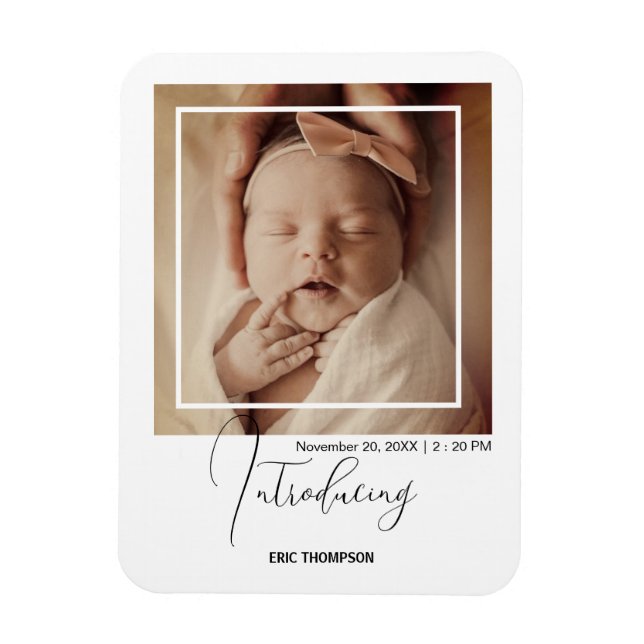 Minimal Polaroid Photo Frame Birth Announcement  Magnet (Vertical)