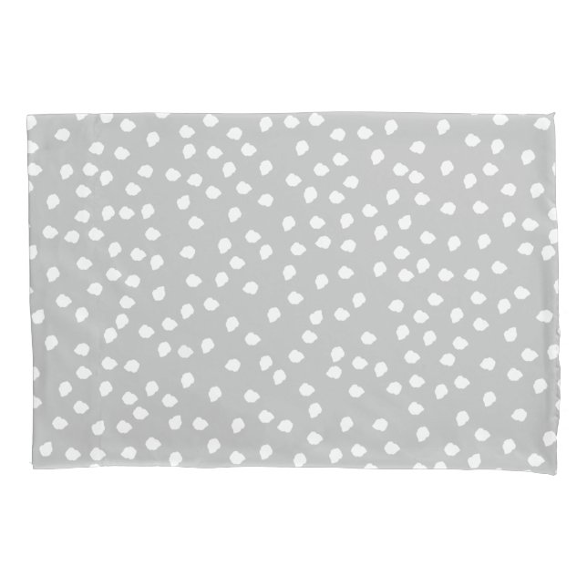 Minimal Polka Dot Gray and White Pillowcase (Front)