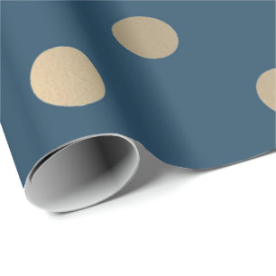 Minimal Polka Dots Blue Navy Gold Sepia Metal Faux Wrapping Paper