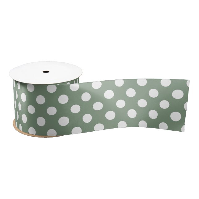 Minimal Polka Dots Pattern Sage Green and White Satin Ribbon (Spool)