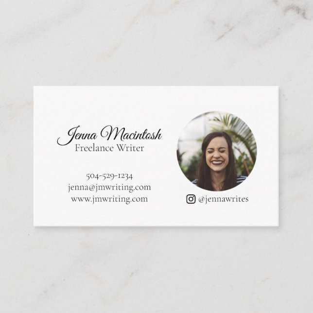 Minimal Portrait Picture Instagram Handle Business Card (Front)