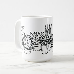 Minimal Potted Cacti – Black Ink Botanical Coffee Mug