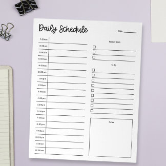 Minimal Pretty Daily Schedule 7am-12am Notepad