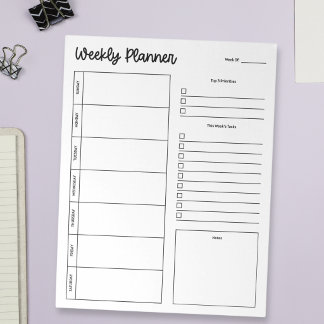 Minimal Pretty Weekly Planner Sunday Start Notepad