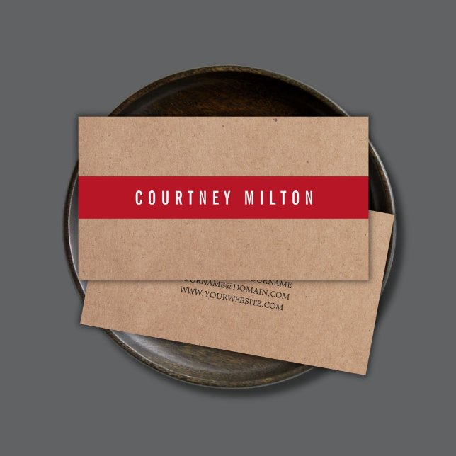 Minimal Printed Kraft Deep Red Stripe Consultant Business Card (Creator Uploaded)