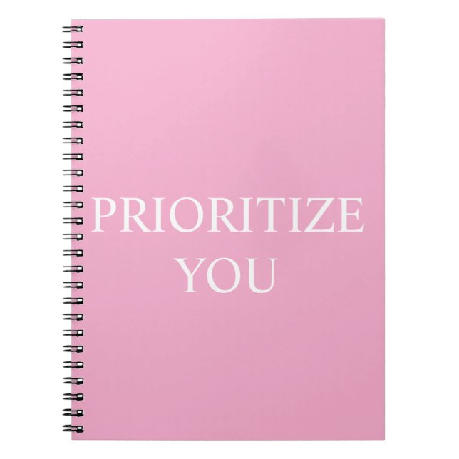 Minimal Prioritize You Quote Dusty Rose Pink Notebook (Front)