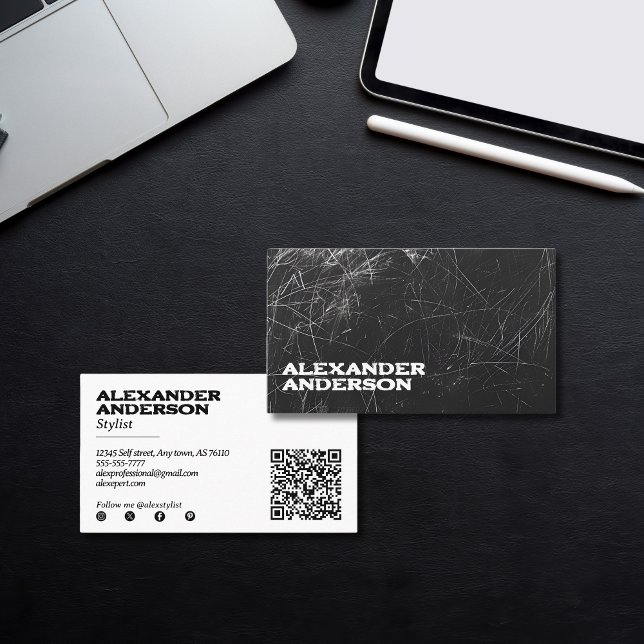 Minimal Professional Black Charcoal Scribble  Business Card (Creator Uploaded)