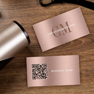  Minimal Professional Brushed Metal Blush Qr Code Business Card