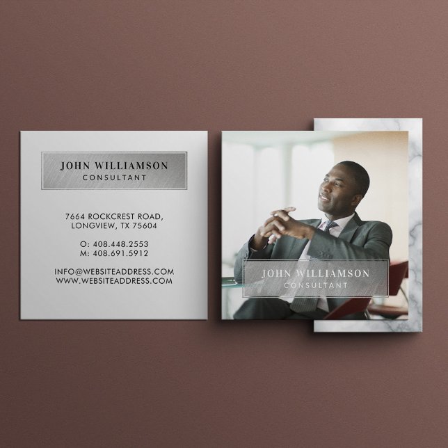 Minimal Professional Company Business Photo Silver Square Business Card (Minimal Professional Company Business Photo Silver Square Business Card)