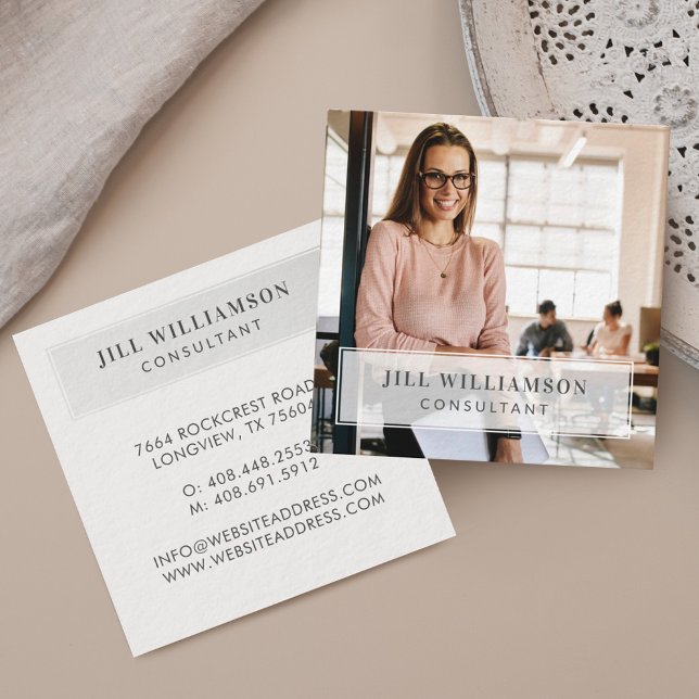 Minimal Professional Company Name & Business Photo Square Business Card (Creator Uploaded)