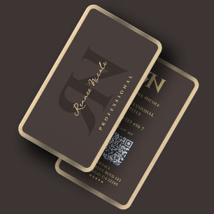 Minimal Professional Espresso Faux Gold Frame Business Card
