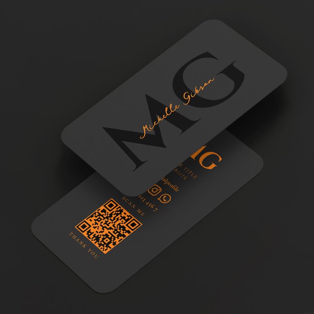 Minimal Professional Initials Black Orange  Business Card (Minimal Professional Initials Black Orange Business Card
)