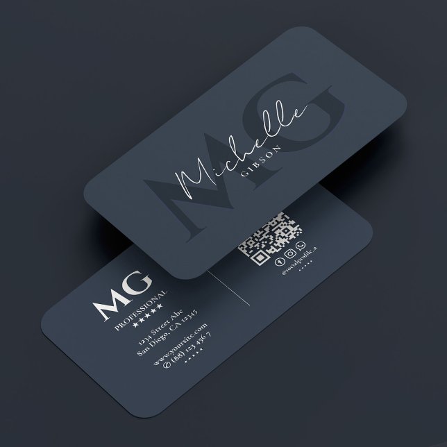 Minimal Professional Initials Charcoal Blue Business Card (Creator Uploaded)
