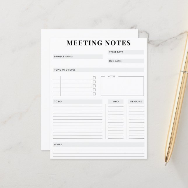 Minimal Professional Meeting Notes Planner (Front/Back In Situ)