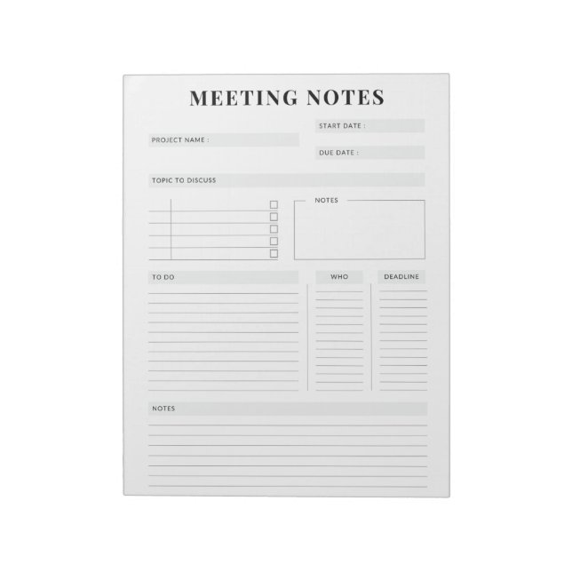 Minimal Professional Meeting Notes Planner (Rotated)