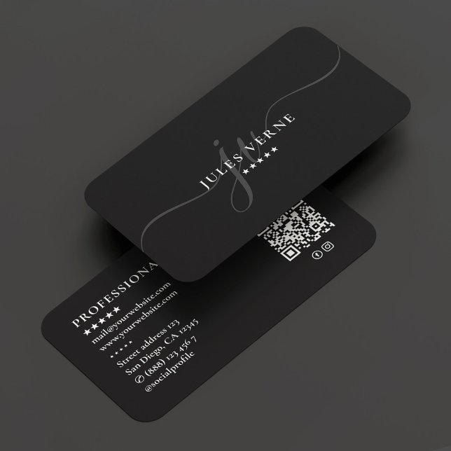 Minimal Professional Monogram Dark Grey Script  Business Card (Mnimal Professional Monogram Dark Grey Script Business Card
)
