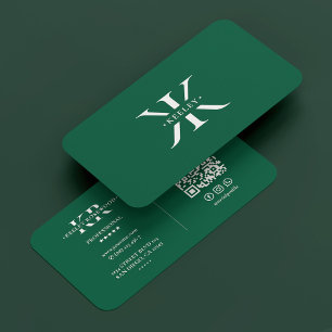 Minimal Professional Monogram Logo K Hunter Green Business Card