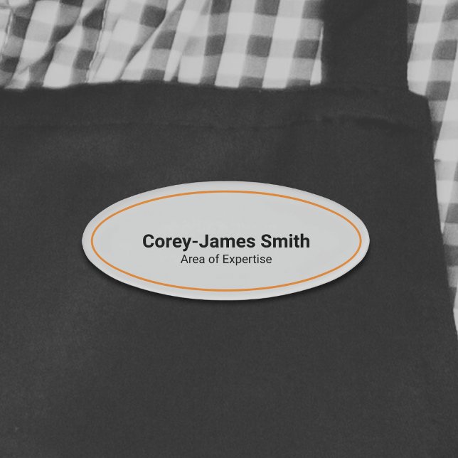 Minimal Professional Name Expertise Grey Oval Tag (Minimal Professional Name Expertise Gray Oval Name Tag with Orange Accents)