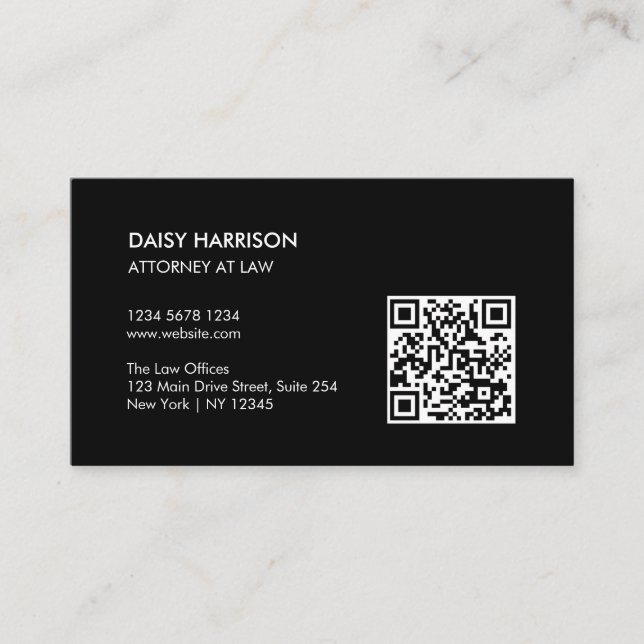 Minimal Professional QR Code Black Business Card (Front)