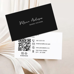 Minimal Professional QR Code Black White Business Card