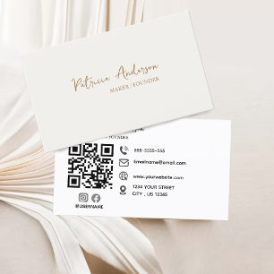 Minimal Professional QR Code Boho Cream Business Card