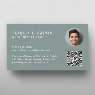 Minimal Professional QR Code Photo Green Business Card