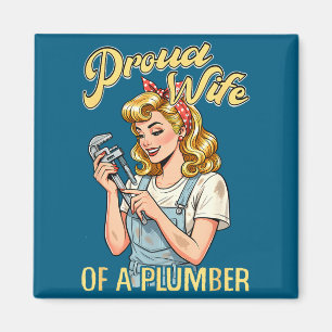Minimal Proud Wife Plumber Blue Collar Magnet