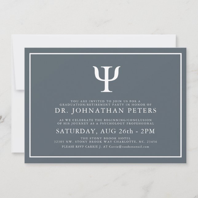 Minimal Psychologist Graduation|Retirement Invite (Front)