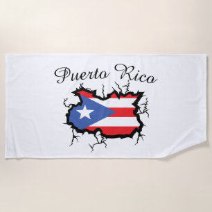 Minimal Puerto Rico Map National Flag Beach Towel