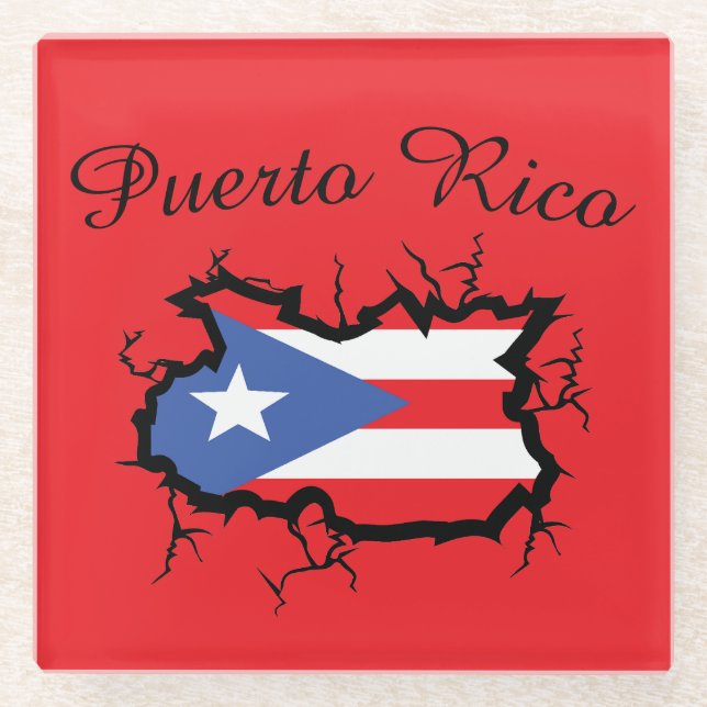 Minimal Puerto Rico Map National Flag Glass Coaster (Front)