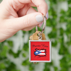 Minimal Puerto Rico Map National Flag Key Ring