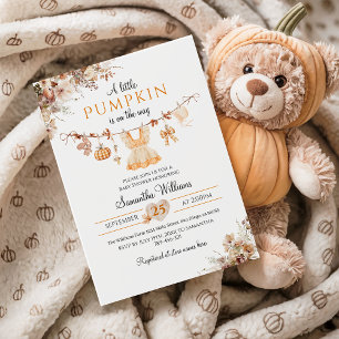 Minimal Pumpkin Girl Modern Fall Baby Shower Invitation
