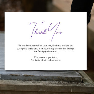Minimal Purple Black Traditional Sympathy Funeral Thank You Card