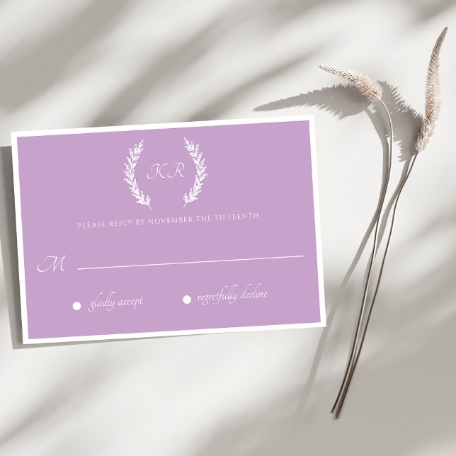 Minimal Purple Floral Monogram Wedding  RSVP Card (Creator Uploaded)