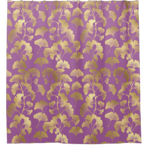 Minimal Purple Gold Ginkgo Leaf Pattern Shower Curtain