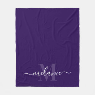 Minimal Purple Monogram Calligraphy Fleece Blanket