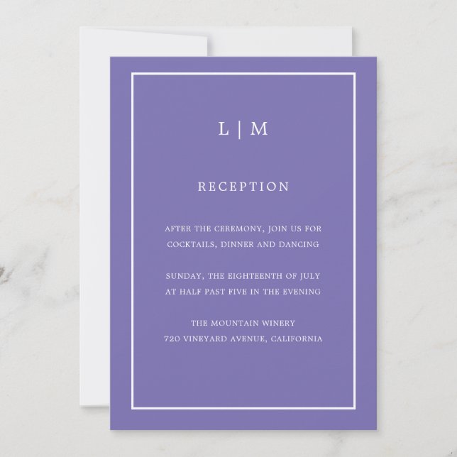 Minimal Purple Monogram Simple Elegant Wedding Invitation (Front)