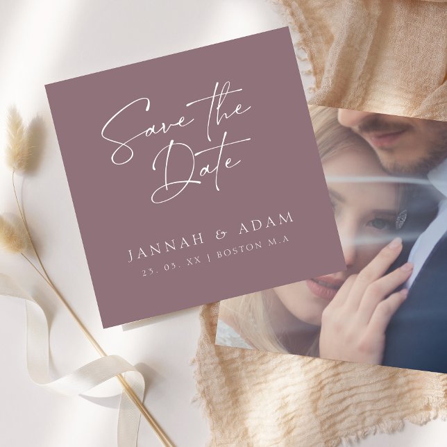 Minimal Purple Script Photo Wedding Save The Date (Creator Uploaded)