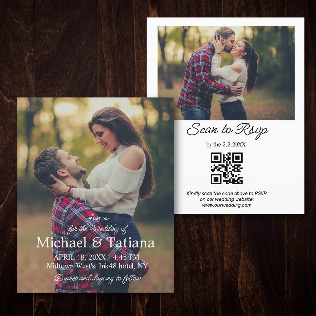 minimal qr code rsvp 2 photos wedding invitation (Creator Uploaded)