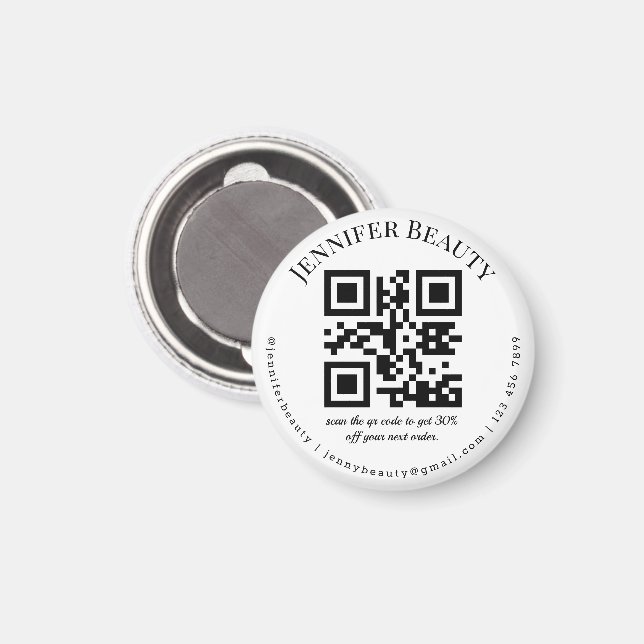 minimal qr code small business beauty salon  magnet (Front/Back)