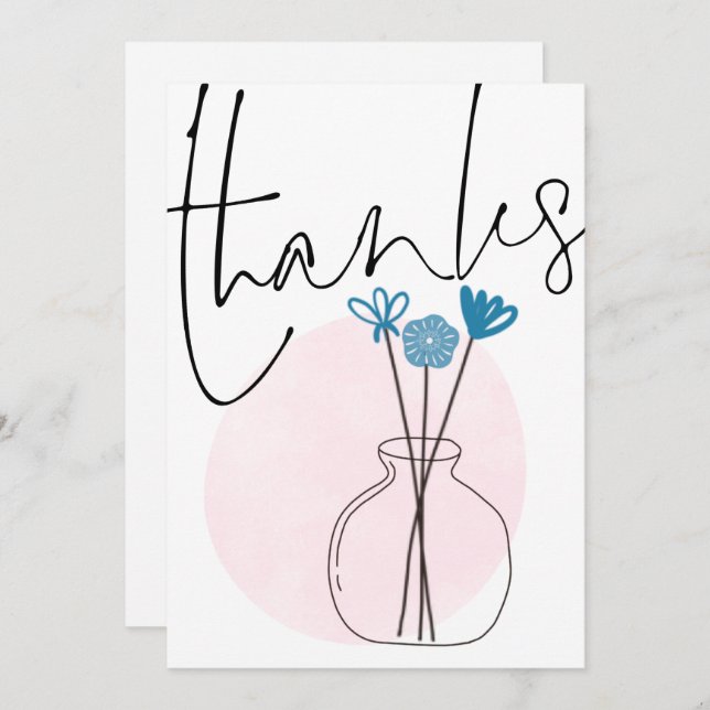 Minimal Quirky Flowers Vase Script Thanks Thank You Card (Front/Back)