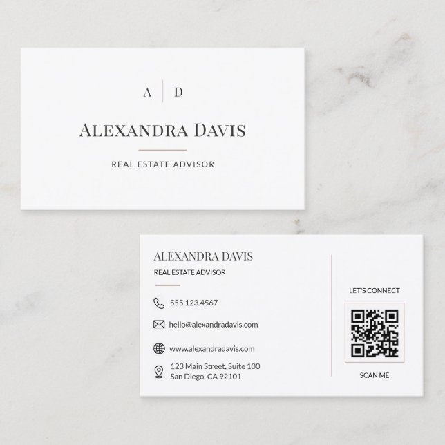 Minimal Real Estate Advisor QR Code Business Card (Front/Back)