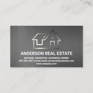 Minimal Real Estate Logo   Grey Texture Business Card