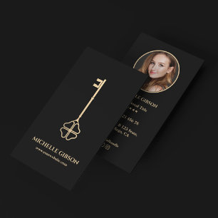 Minimal Realtor Photo Mortgage Broker Key Black Business Card
