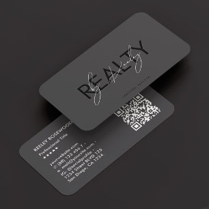 Minimal Realtor Realty Dark Grey Script Business Card