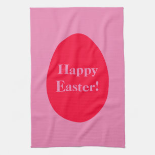 Minimal red and pink egg Easter Tea Towel