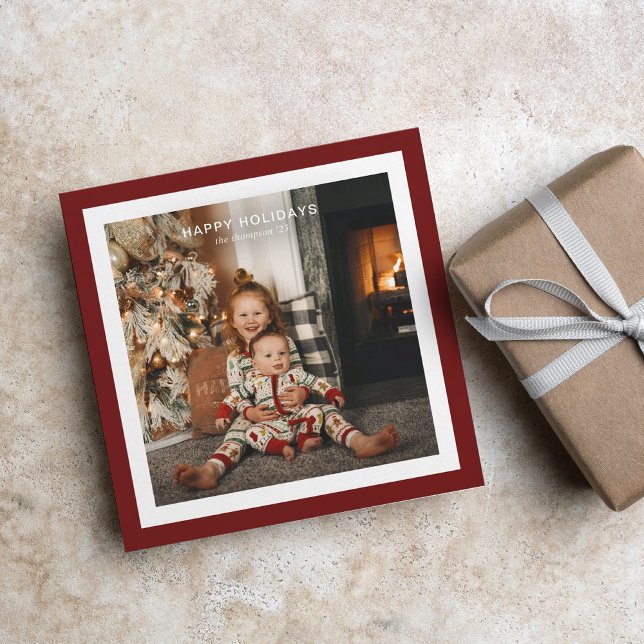 Minimal Red Bold Square Border 1 Photo Christmas Holiday Card (Creator Uploaded)