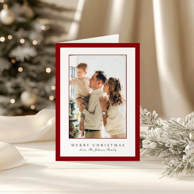 Minimal Red Border Photo Elegant Christmas Holiday Card (Creator Uploaded)