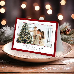 Minimal Red Border Photo Elegant Christmas Holiday Card